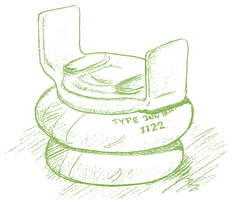 Pencil illustration of a railway track fastening from the London Underground.